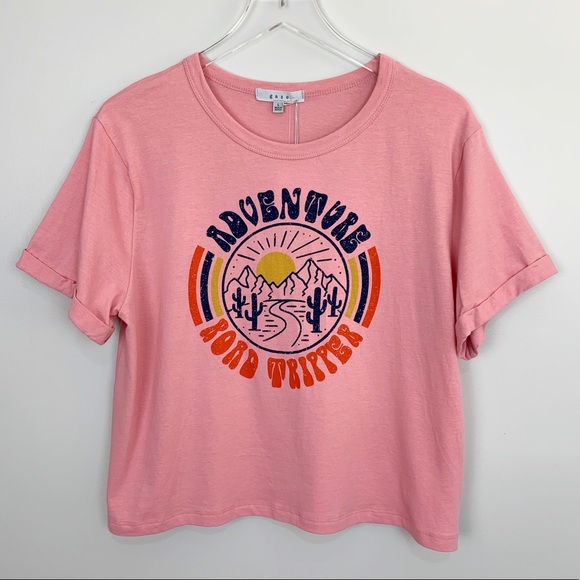 gaze Tops - Road Tripper Graphic Tee M L Pink Boho